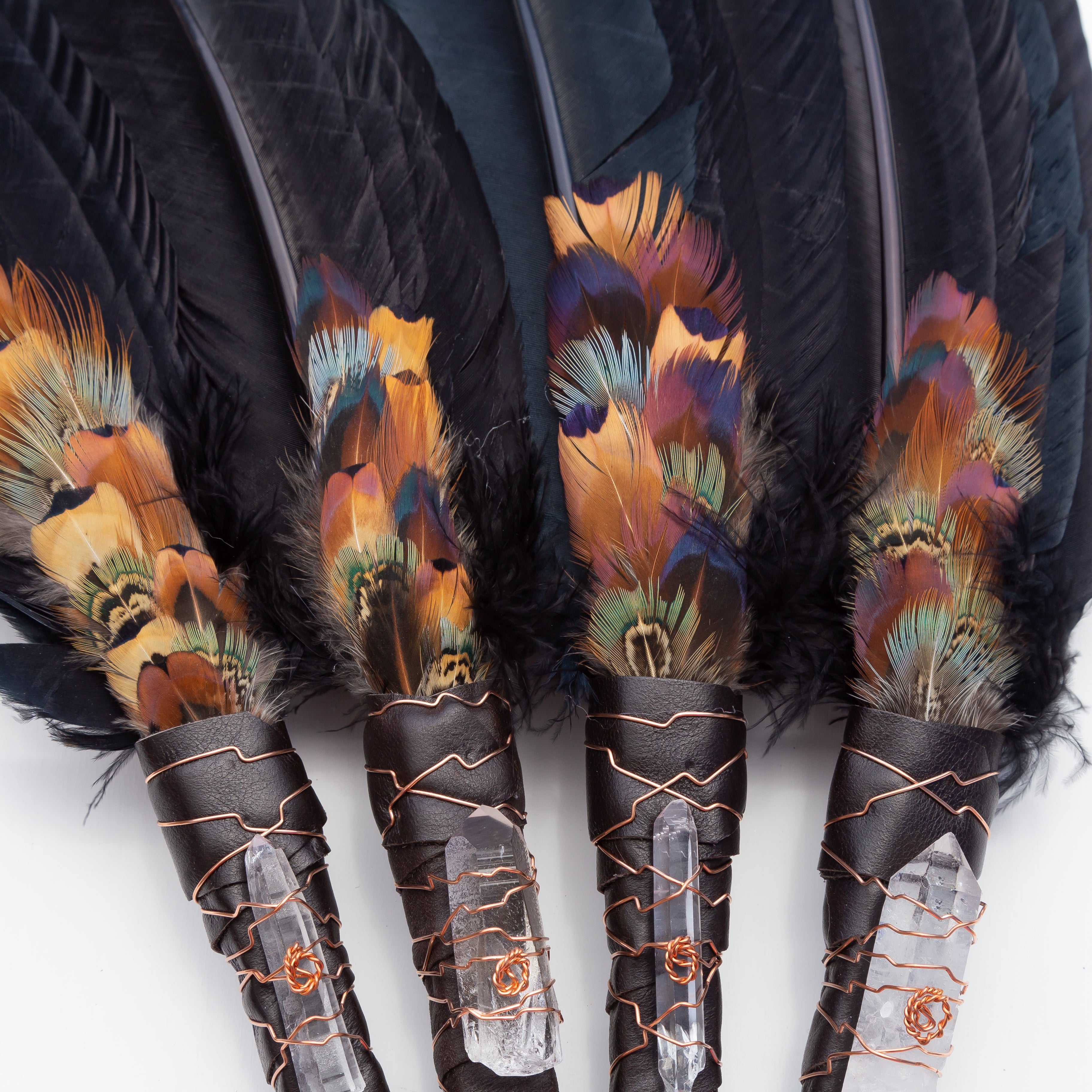 Fans - Single Feather, Striped Turkey Feather, w/ Quartz Point