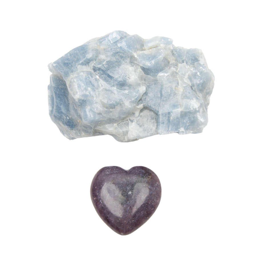 Blue Calcite & Lepidolite Heart (Self-Care Kit)