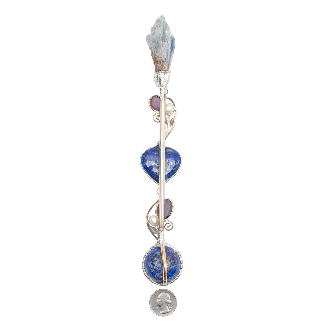 Lapis Lazuli, Kyanite, Amethyst, & Pearl - Wand