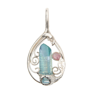 Blue Aura Quartz & Rubellite Tourmaline - Pendant